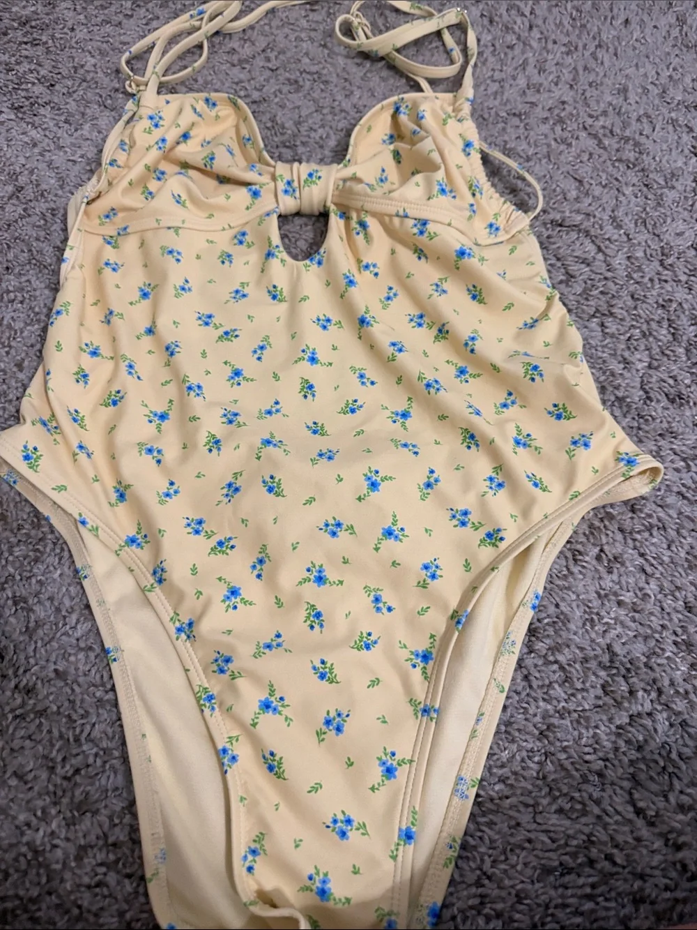 Yellow Floral One-Piece Swimsuit with Blue Blossoms large 12-14
